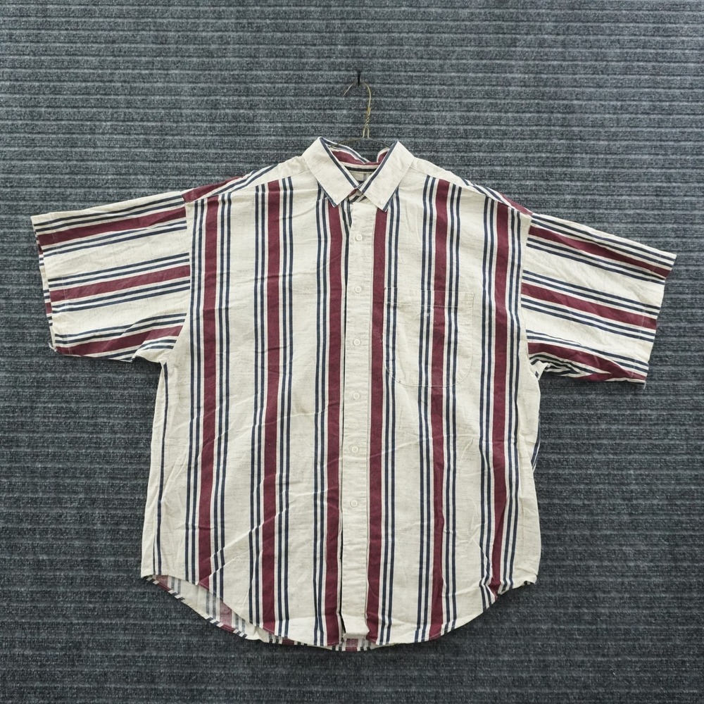 VTG Panhandle Slim Striped Western Shirt Mens XL Cream Burgundy Short Sleeve USA